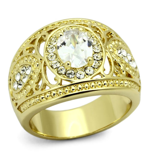 MATK868 - IP Gold(Ion Plating) Stainless Steel Ring with AAA Grade CZ  in Clear