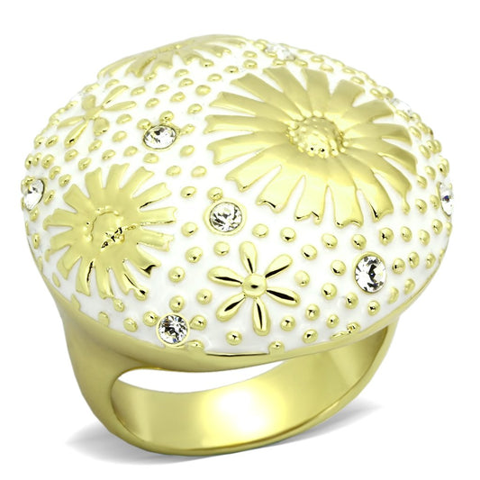 MATK875 - IP Gold(Ion Plating) Stainless Steel Ring with Top Grade Crystal  in Clear
