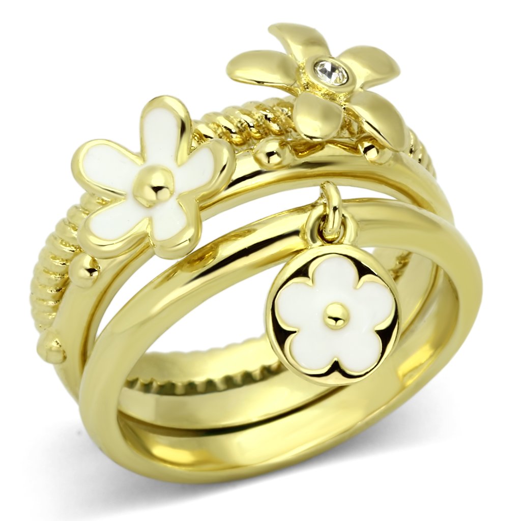 MATK878 - IP Gold(Ion Plating) Stainless Steel Ring with Top Grade Crystal  in Clear