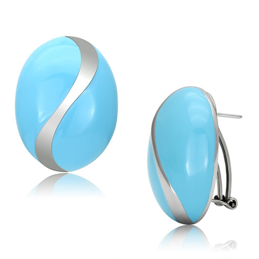 MATK892 - High polished (no plating) Stainless Steel Earrings with Epoxy  in Sea Blue