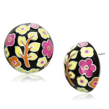 MATK894 - High polished (no plating) Stainless Steel Earrings with Epoxy  in Multi Color