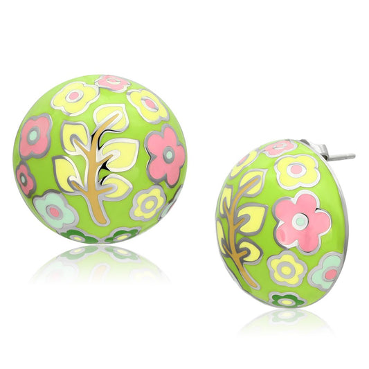 MATK895 - High polished (no plating) Stainless Steel Earrings with Epoxy  in Multi Color