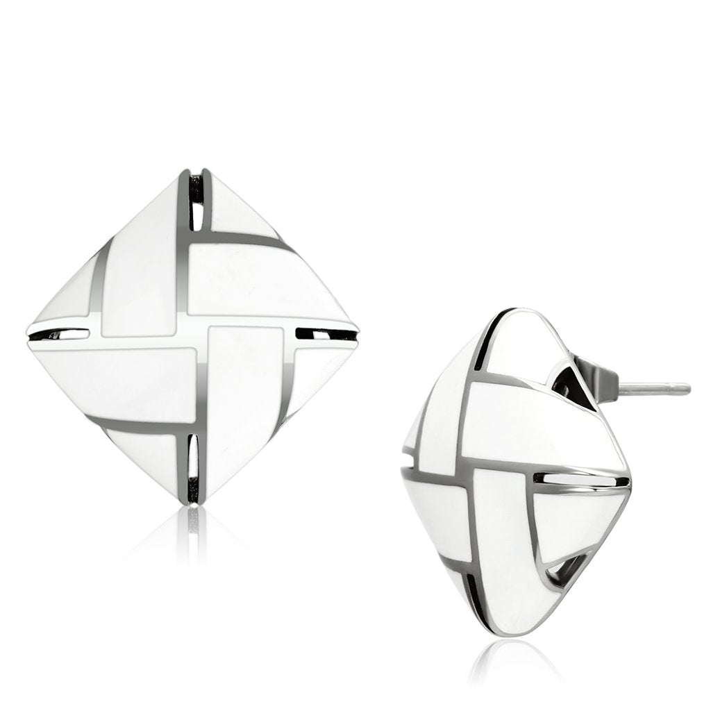 MATK896 - High polished (no plating) Stainless Steel Earrings with Epoxy  in White