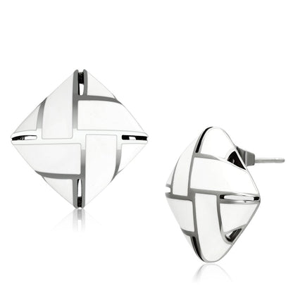 MATK896 - High polished (no plating) Stainless Steel Earrings with Epoxy  in White