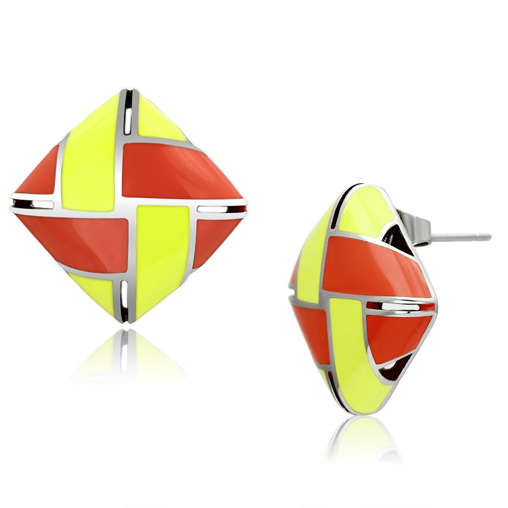 MATK897 - High polished (no plating) Stainless Steel Earrings with Epoxy  in Multi Color