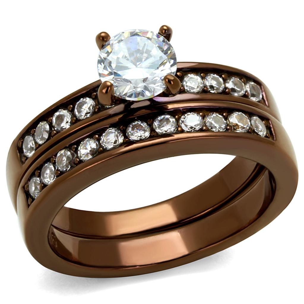 MATK8X003LC - IP Coffee light Stainless Steel Ring with AAA Grade CZ  in Clear