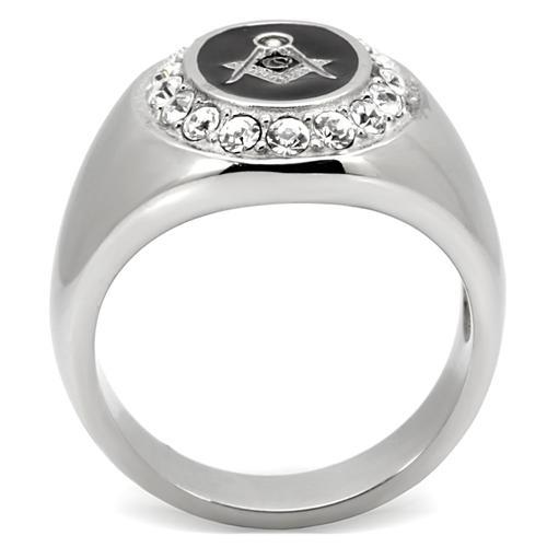 MATK8X023 - High polished (no plating) Stainless Steel Ring with Top Grade Crystal  in Clear