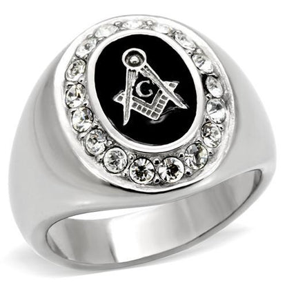 MATK8X023 - High polished (no plating) Stainless Steel Ring with Top Grade Crystal  in Clear