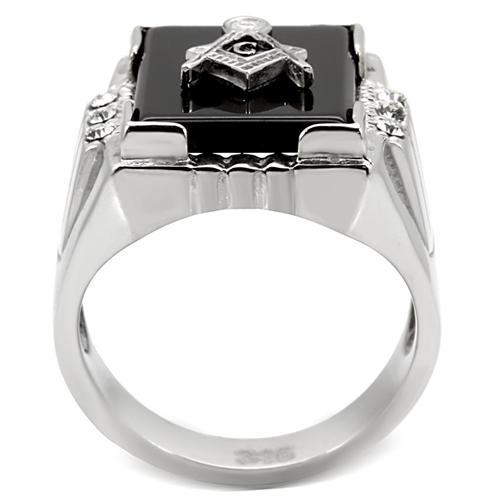 MATK8X027 - High polished (no plating) Stainless Steel Ring with Semi-Precious Agate in Jet