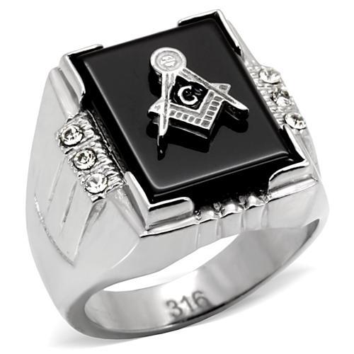 MATK8X027 - High polished (no plating) Stainless Steel Ring with Semi-Precious Agate in Jet