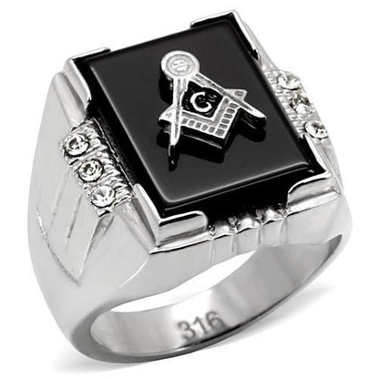MATK8X027 - High polished (no plating) Stainless Steel Ring with Semi-Precious Agate in Jet
