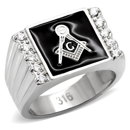 MATK8X030 - High polished (no plating) Stainless Steel Ring with AAA Grade CZ  in Clear