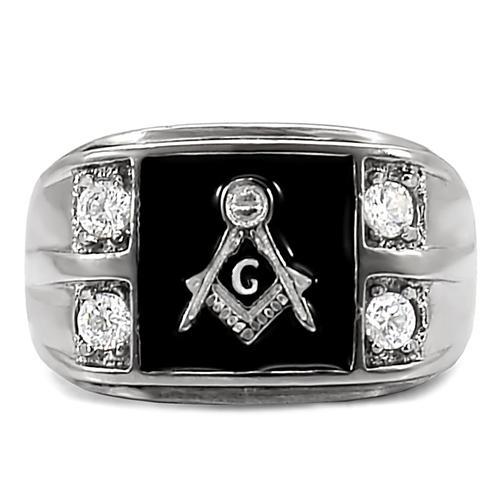 MATK8X031 - High polished (no plating) Stainless Steel Ring with AAA Grade CZ  in Clear