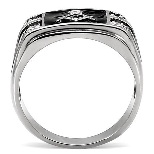 MATK8X031 - High polished (no plating) Stainless Steel Ring with AAA Grade CZ  in Clear