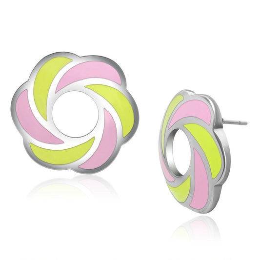 MATK904 - High polished (no plating) Stainless Steel Earrings with Epoxy  in Multi Color