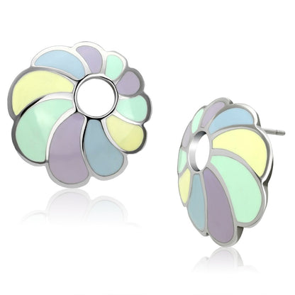 MATK905 - High polished (no plating) Stainless Steel Earrings with Epoxy  in Multi Color