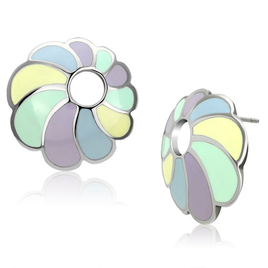 MATK905 - High polished (no plating) Stainless Steel Earrings with Epoxy  in Multi Color