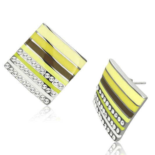 MATK909 - High polished (no plating) Stainless Steel Earrings with Top Grade Crystal  in Clear