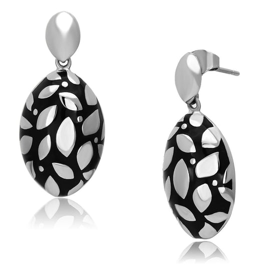 MATK912 - High polished (no plating) Stainless Steel Earrings with Epoxy  in Jet