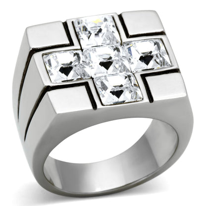 MATK919 - High polished (no plating) Stainless Steel Ring with Top Grade Crystal  in Clear