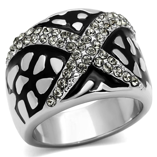 MATK921 - High polished (no plating) Stainless Steel Ring with Top Grade Crystal  in Black Diamond