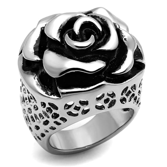 MATK922 - High polished (no plating) Stainless Steel Ring with Epoxy  in Jet