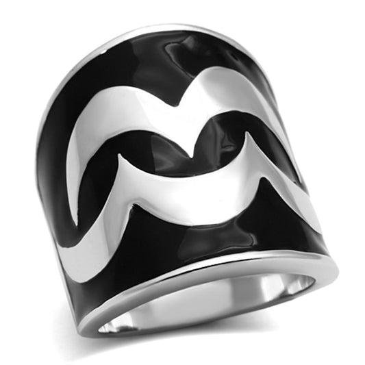MATK926 - High polished (no plating) Stainless Steel Ring with Epoxy  in Jet