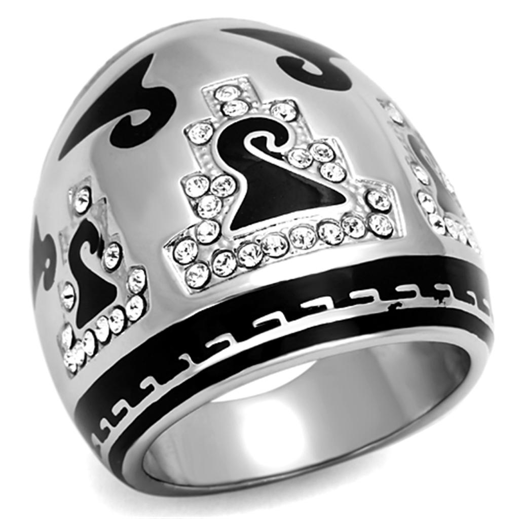 MATK928 - High polished (no plating) Stainless Steel Ring with Top Grade Crystal  in Clear
