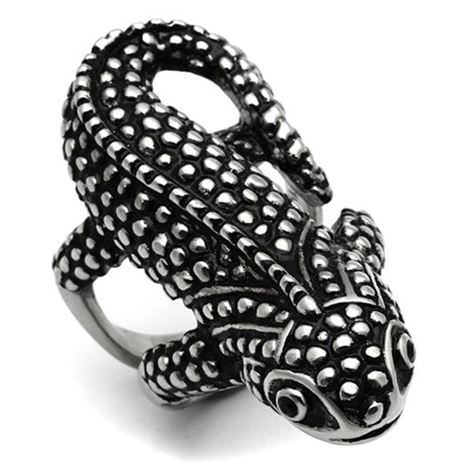 MATK933 - High polished (no plating) Stainless Steel Ring with Top Grade Crystal  in Jet