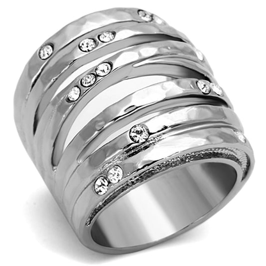 MATK937 - High polished (no plating) Stainless Steel Ring with Top Grade Crystal  in Clear