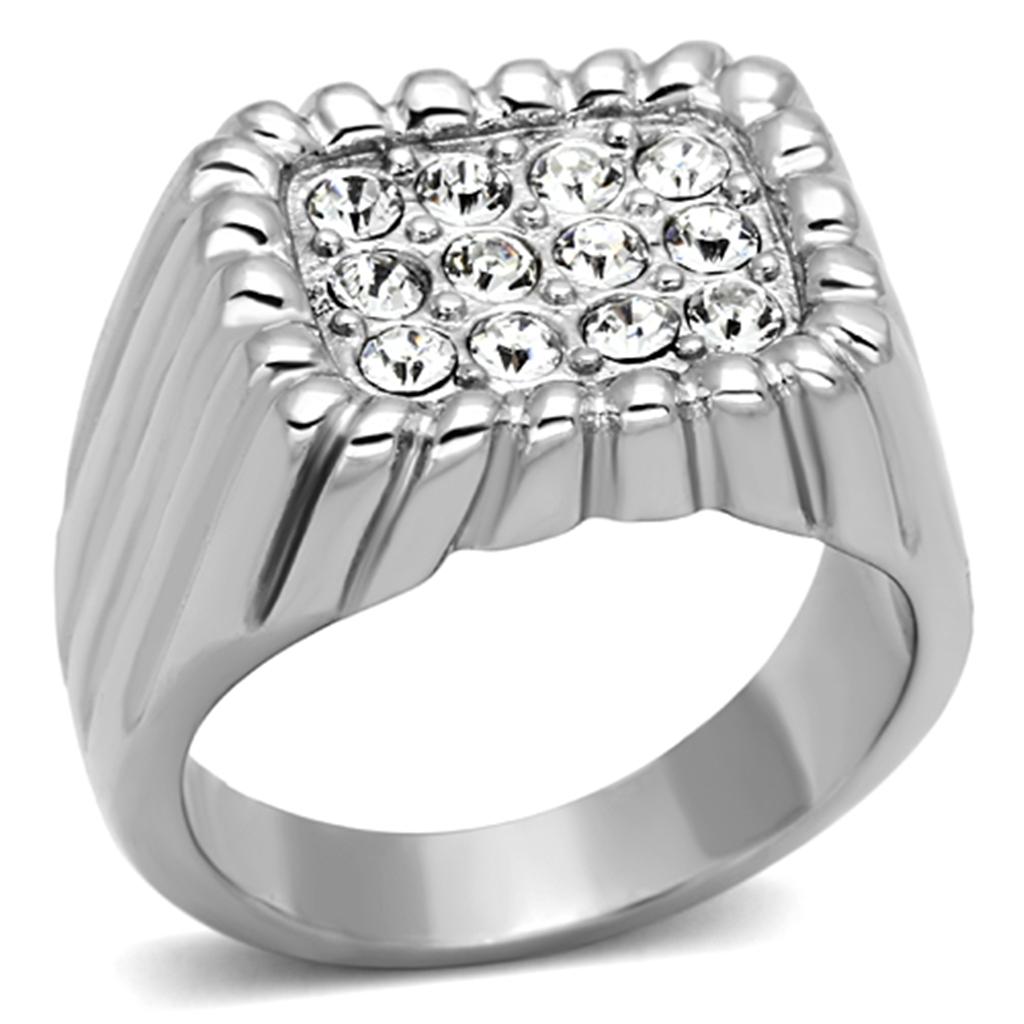 MATK940 - High polished (no plating) Stainless Steel Ring with Top Grade Crystal  in Clear