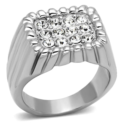 MATK940 - High polished (no plating) Stainless Steel Ring with Top Grade Crystal  in Clear