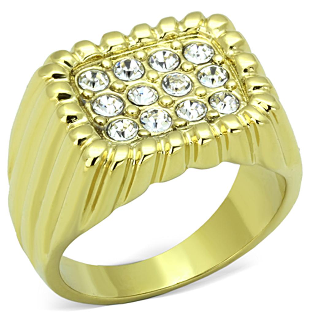 MATK940G - IP Gold(Ion Plating) Stainless Steel Ring with Top Grade Crystal  in Clear