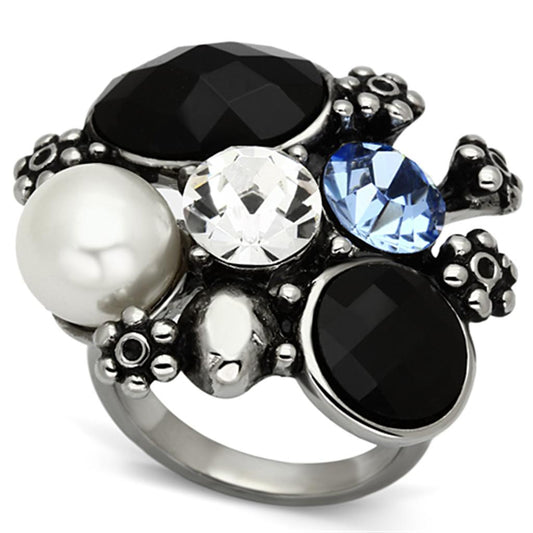 MATK941 - High polished (no plating) Stainless Steel Ring with Synthetic Synthetic Glass in Jet