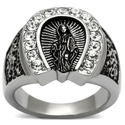 MATK942 - High polished (no plating) Stainless Steel Ring with Top Grade Crystal  in Clear