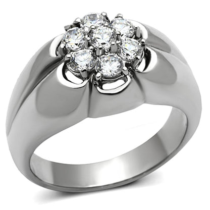 MATK944 - High polished (no plating) Stainless Steel Ring with AAA Grade CZ  in Clear