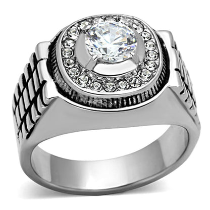 MATK948 - High polished (no plating) Stainless Steel Ring with AAA Grade CZ  in Clear