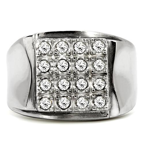 MATK95409 - High polished (no plating) Stainless Steel Ring with Top Grade Crystal  in Clear