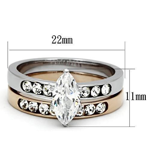 MATK965 - Two-Tone IP Rose Gold Stainless Steel Ring with AAA Grade CZ  in Clear