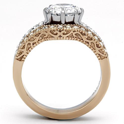 MATK966 - Two-Tone IP Rose Gold Stainless Steel Ring with AAA Grade CZ  in Clear