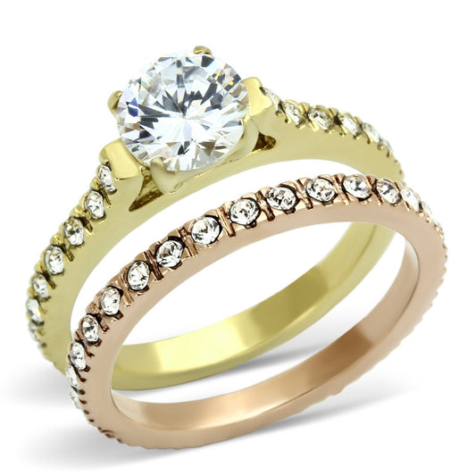 MATK968 - IP Gold & IP Rose Gold (Ion Plating) Stainless Steel Ring with AAA Grade CZ  in Clear
