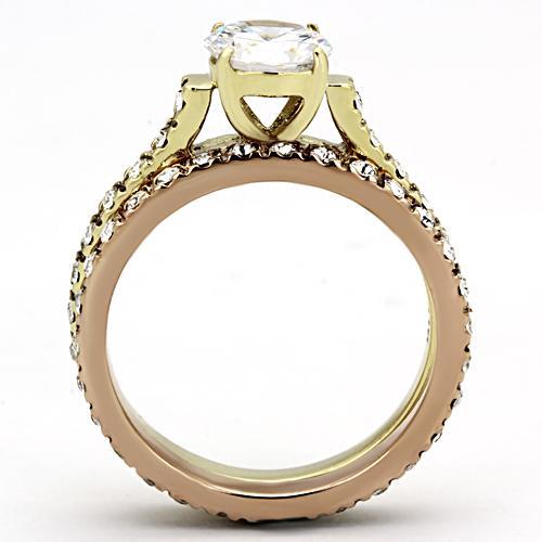 MATK968 - IP Gold & IP Rose Gold (Ion Plating) Stainless Steel Ring with AAA Grade CZ  in Clear