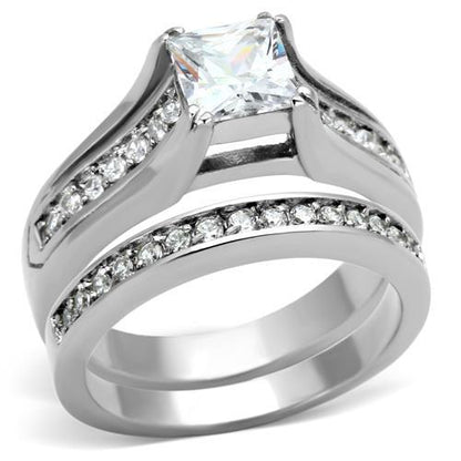 MATK969 - High polished (no plating) Stainless Steel Ring with AAA Grade CZ  in Clear