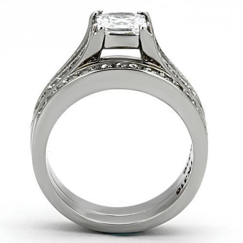 MATK969 - High polished (no plating) Stainless Steel Ring with AAA Grade CZ  in Clear