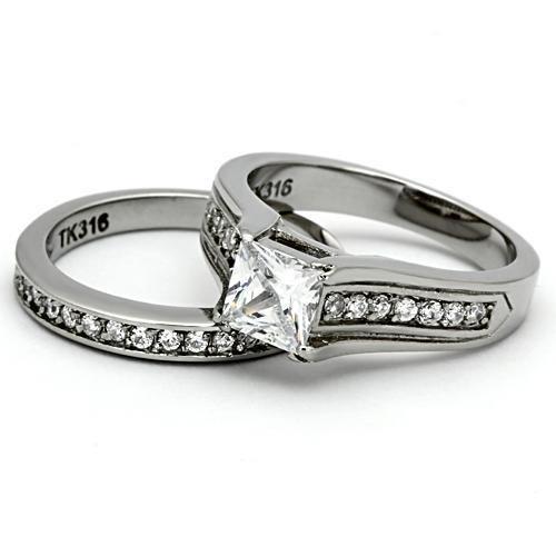 MATK969 - High polished (no plating) Stainless Steel Ring with AAA Grade CZ  in Clear