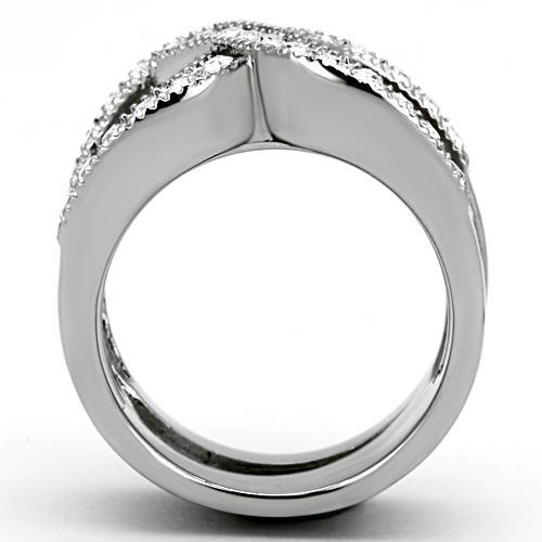 MATK970 - High polished (no plating) Stainless Steel Ring with Top Grade Crystal  in Clear