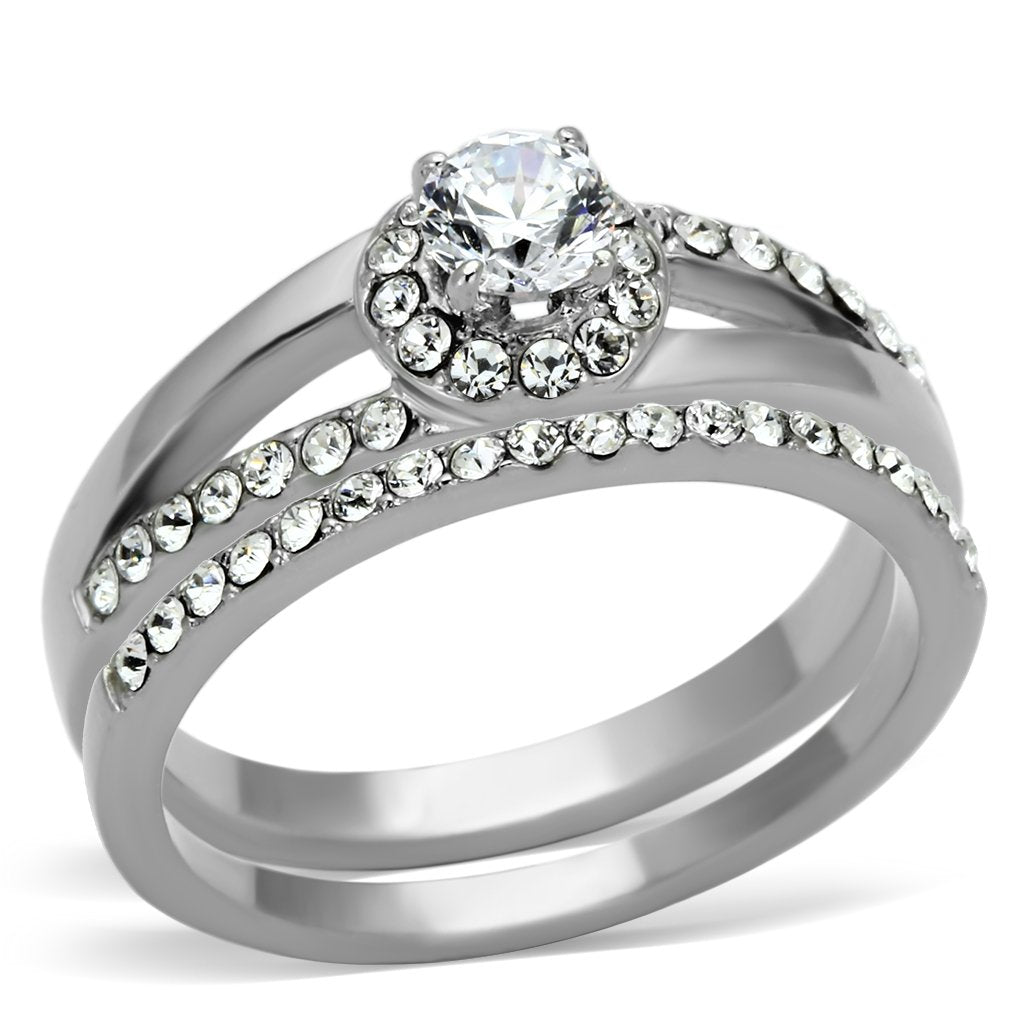 MATK971 - High polished (no plating) Stainless Steel Ring with AAA Grade CZ  in Clear
