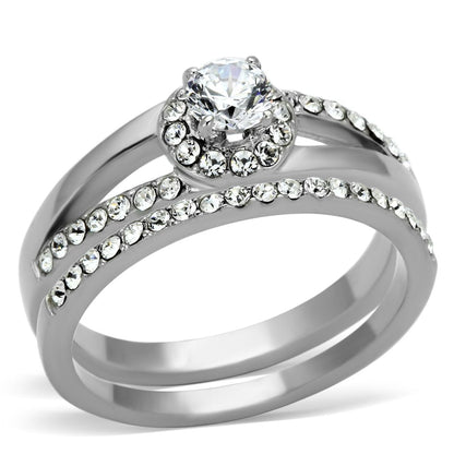 MATK971 - High polished (no plating) Stainless Steel Ring with AAA Grade CZ  in Clear