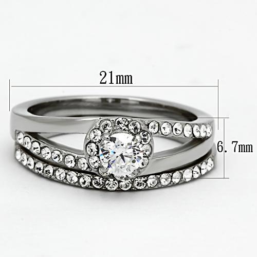 MATK971 - High polished (no plating) Stainless Steel Ring with AAA Grade CZ  in Clear