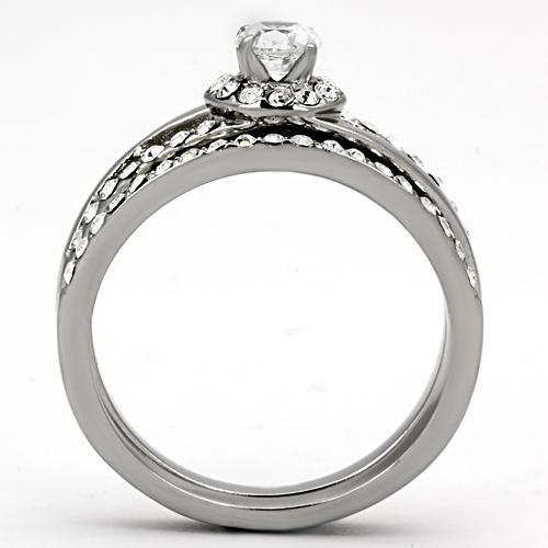 MATK971 - High polished (no plating) Stainless Steel Ring with AAA Grade CZ  in Clear